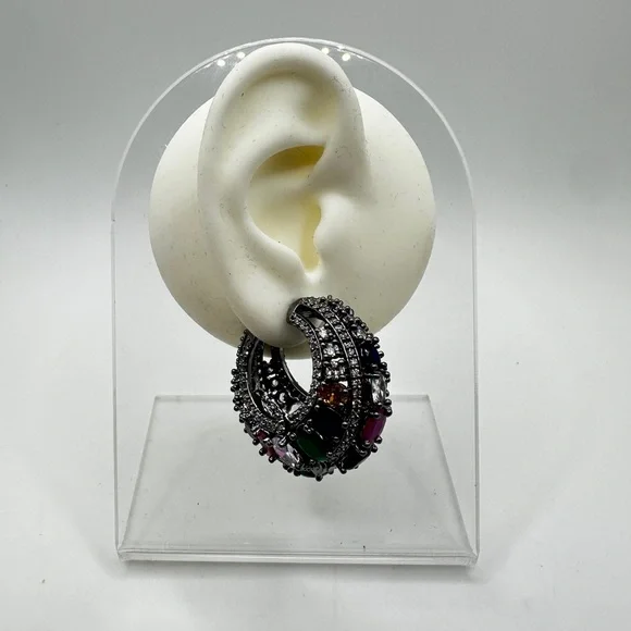Statement cz rhinestone, possible gemstones in black "silver" earrings! - Picture 11 of 15
